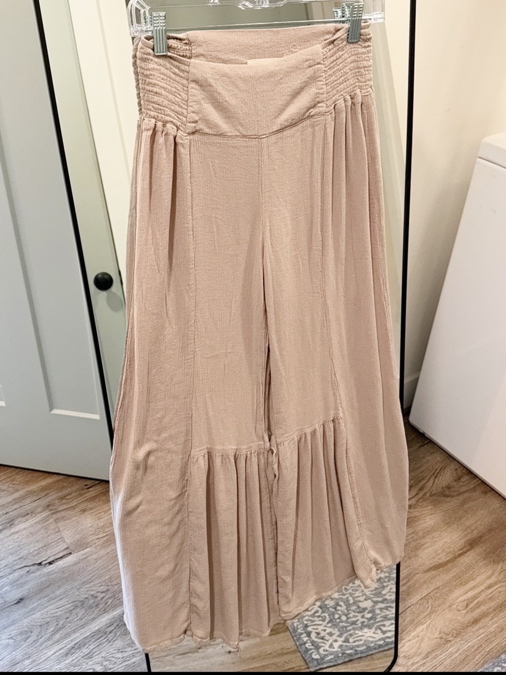 Happily Grey Hippie Boho Pants Flowy Crepe Coastal Beach Summer Natural Nuetral